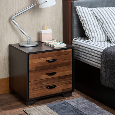 Modern And Walnut Nightstand With 3 - Bedroom Living Room Upgrade 3 Drawers Practical Furniture Option