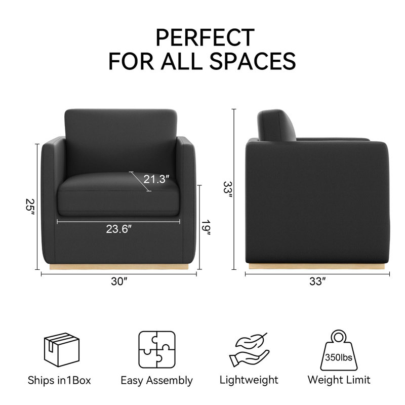  Ebern Designs Premium Barrel Swivel Chair, Black Faux Leather