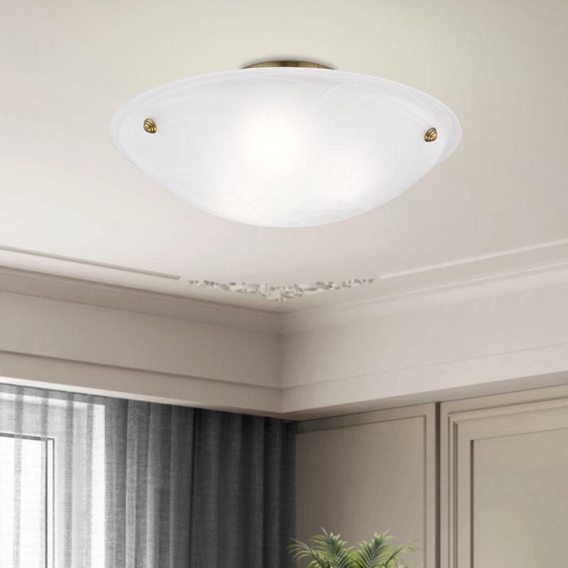 Plafonnier semi-encastré 3 lumières Aneudi, Laiton antique, H 8 po x l 20 po x p 20 po