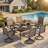 59''L x 38''W Dining Table with Umbrella Hole and 6 Padded PVC-coated polyester Swivel Chairs | Sturdy Outdoor Dining Set for Patio-388487122