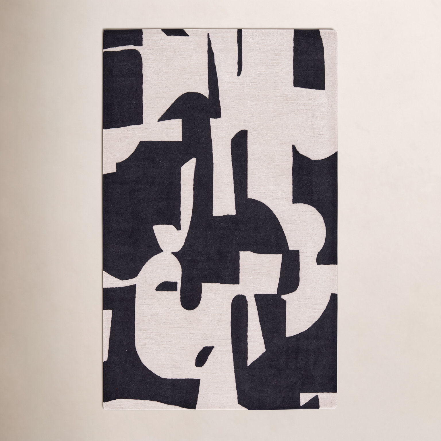 Black Cream Hand-Tufted Abstract Rug, Rectangle 6' x 9'