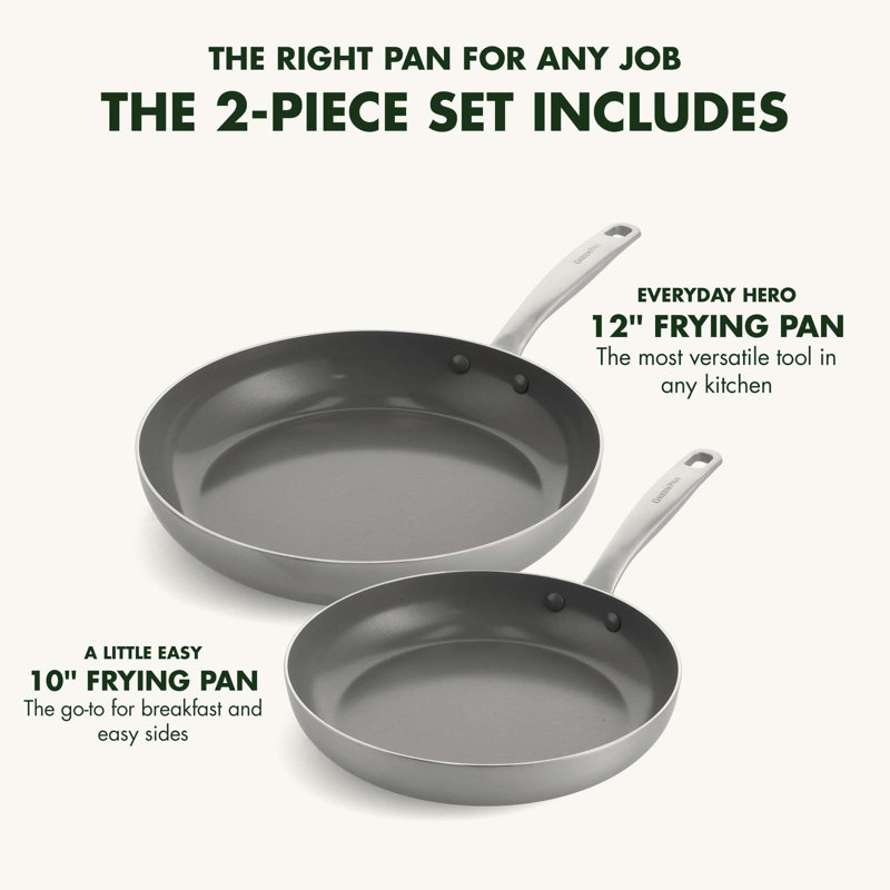 GreenPan Chatham Tri-Ply Stainless Steel Healthy Ceramic Nonstick 10" and 12" Frying Pan Skillet Set, PFAS-Free, Induction Suitable, Dishwasher Safe
