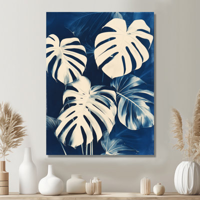 «Tropical Leaves in Prussian Blue I», reproduction d'art sur métal, cyms et palmiers