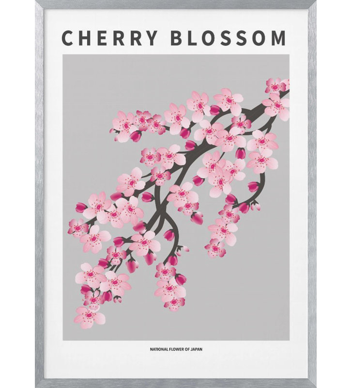 «Cherry blossom», art mural texturé encadré, Argent, H 14 po x l 10 po