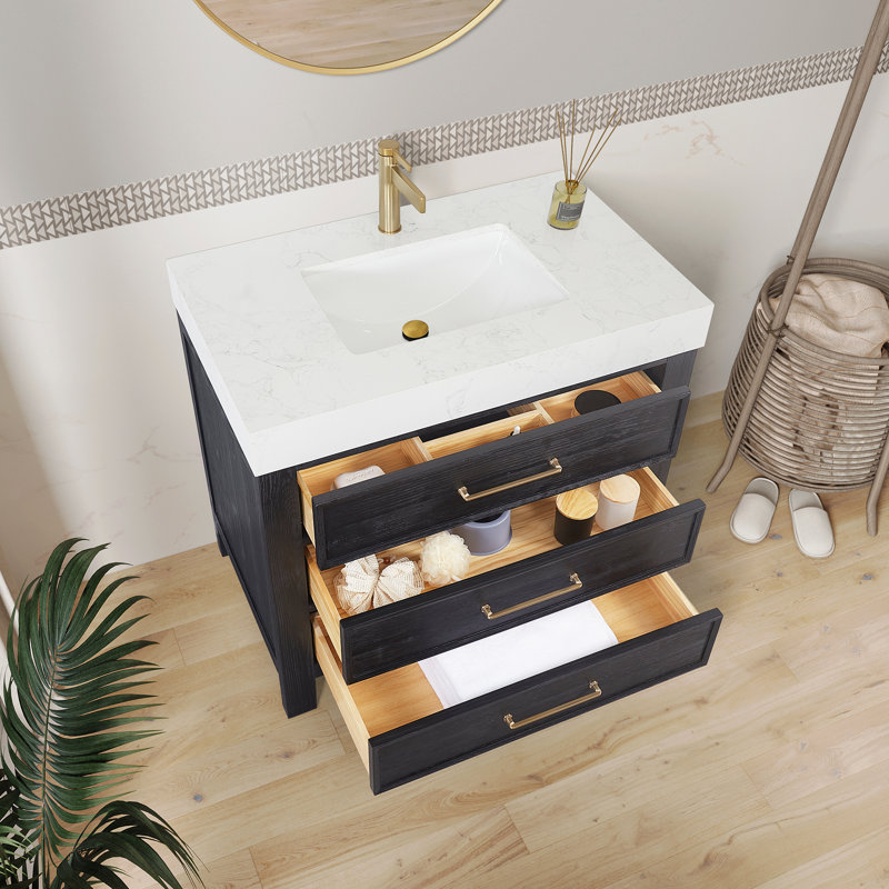 Ensemble de meuble-lavabo simple 36 po , Noir / or