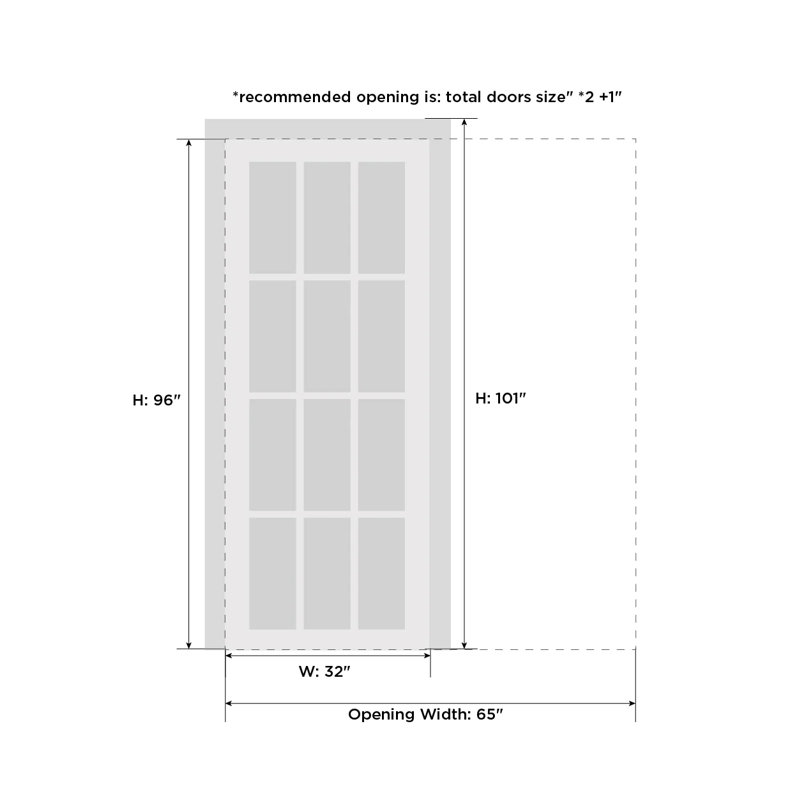 Portes françaises à panneaux, Noir mat, 32 po x 96 po