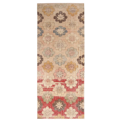 Rug & Kilim One-of-a-kind Hand-knotted 1950s Mid-century Modern Beige/red 3'8" X 9'9" Runner Wool Area Rug In Red;beige