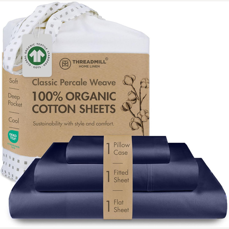 Fil 100% coton biologique | Draps en percale pour un confort frais et frais, Twin XL Sheet Set with 1 Pillowcase