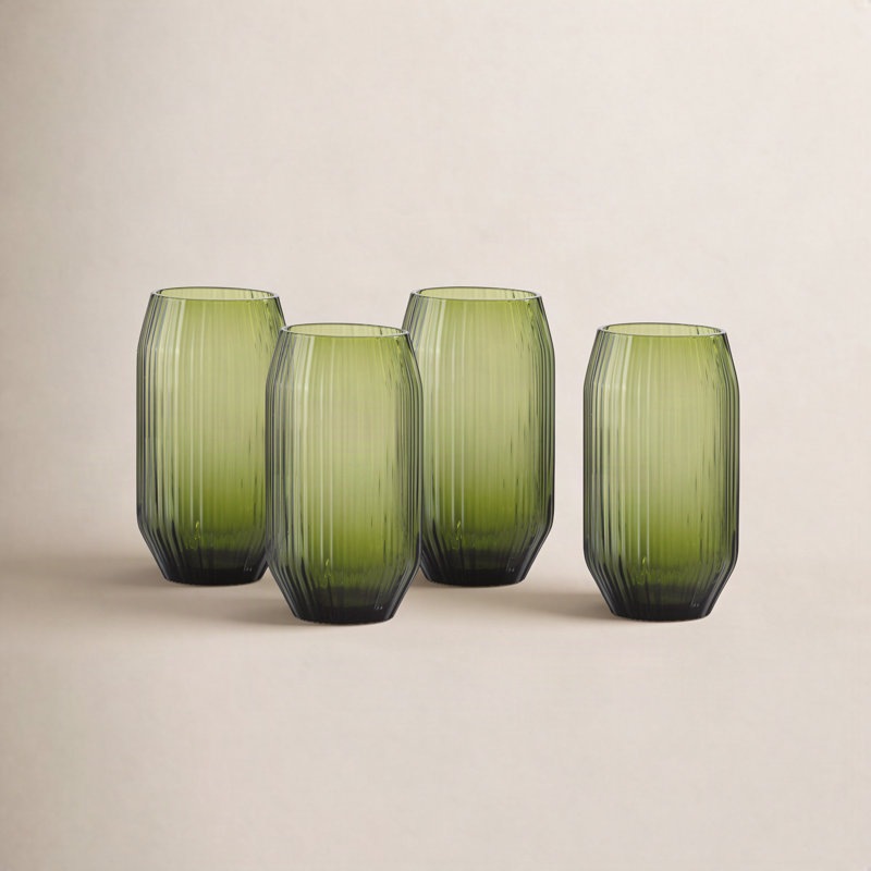 Glass Drinking Glass, Textured Palm Green