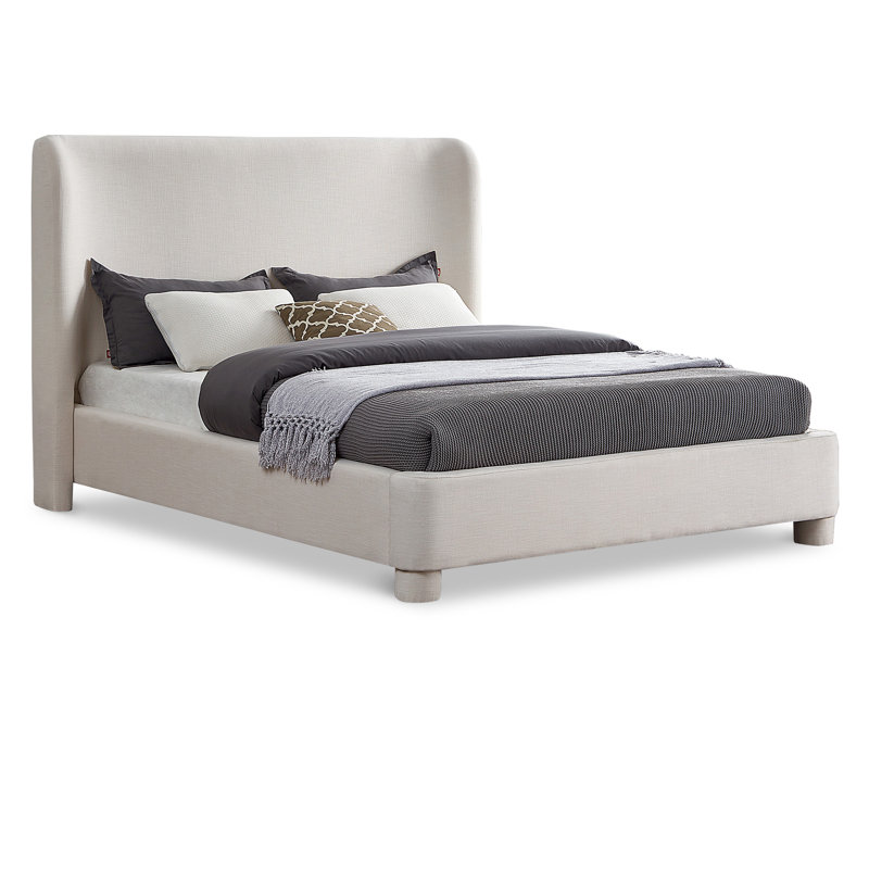 Kiria Upholstered Wingback Bed, Queen, Cream Linen Textured Fabric