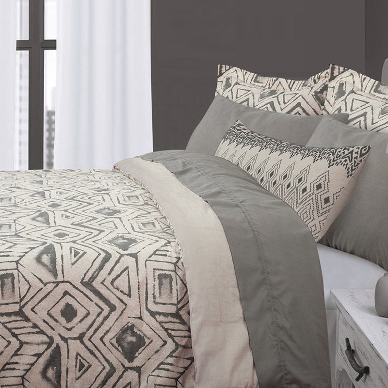 Black and Charcoal Embroidered Ikat Decorative Pillow, 14" x 36"
