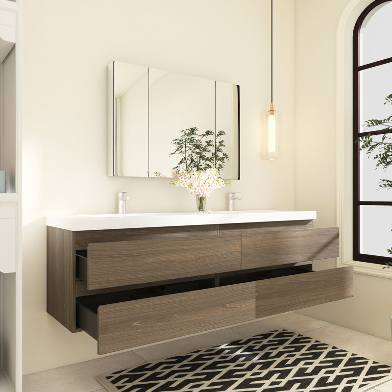 Meuble-lavabo sur pied simple avec surface solide, Gris cendre