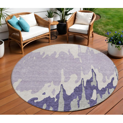 Tapis d'intérieur rond lavable abstrait mauve et ivoire 8 pi