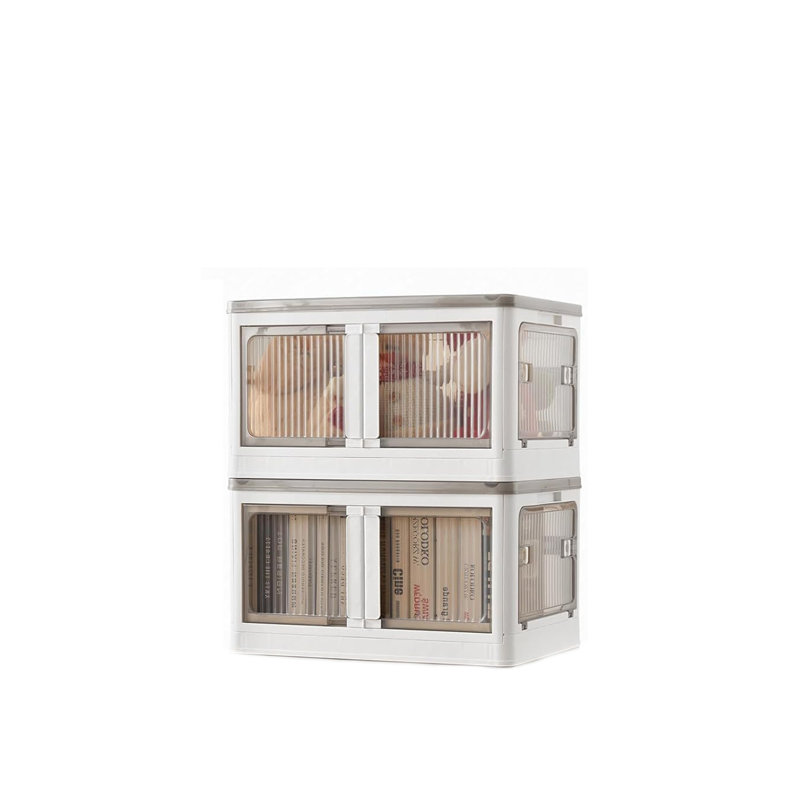 40L White Stackable/Folding Plastic Storage Box with 5 Doors on Wheels - 2 Pack, 40, White