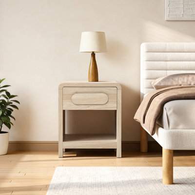 Table de chevet moderne en bois avec tiroir et tablette ouverte H 21,7 po