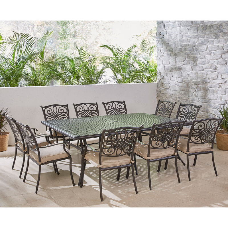 Rhoton 10 - Person Patio Dining Set with Rectangular Table , Cushions Included, Tan
