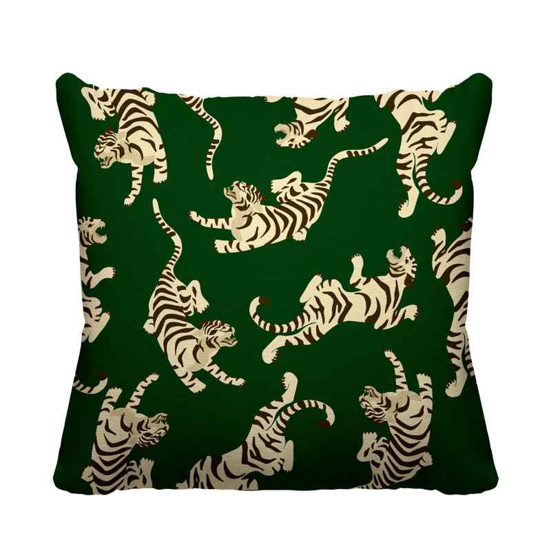 Coussin décoratif intérieur / extérieur Tigger Boho Tiger, L 19 po x H 19 po, Vert