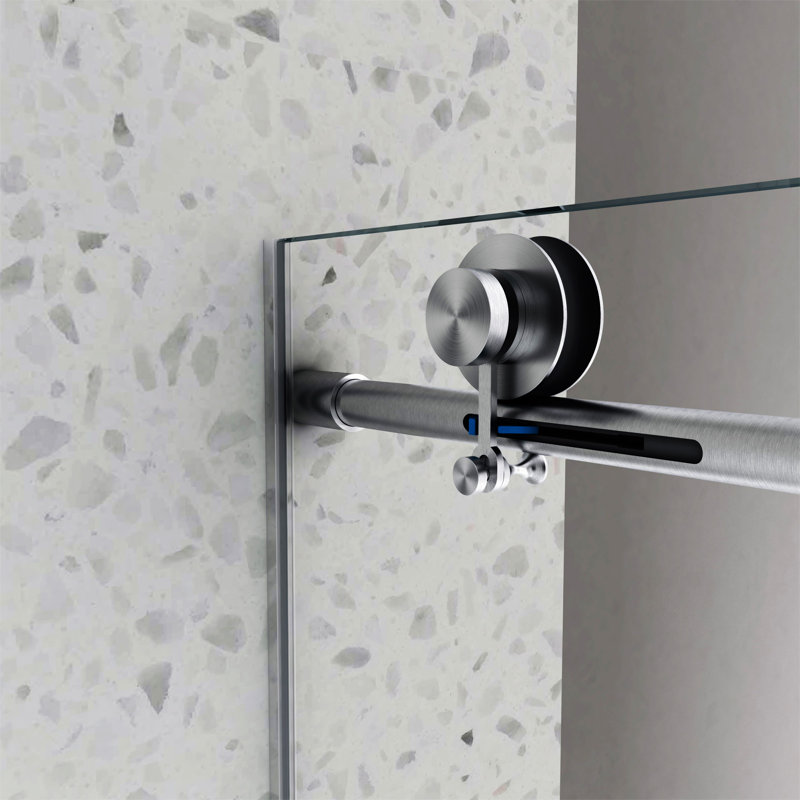 6076 nickel brossé sans cadre, une porte de douche fixe et une porte décalée, Argent argent