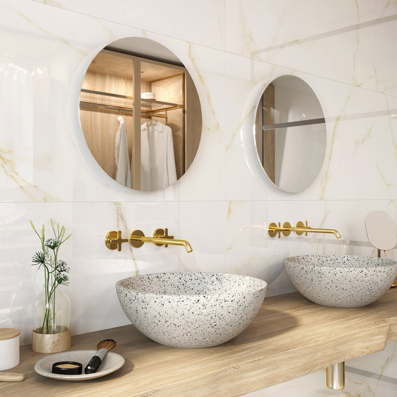 12" x 24" Porcelain Stone Look Wall & Floor Tile, Gold Polished