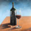 Bouteille de Bordeaux avec verre à vin - Impression romantique bleue-1619909158