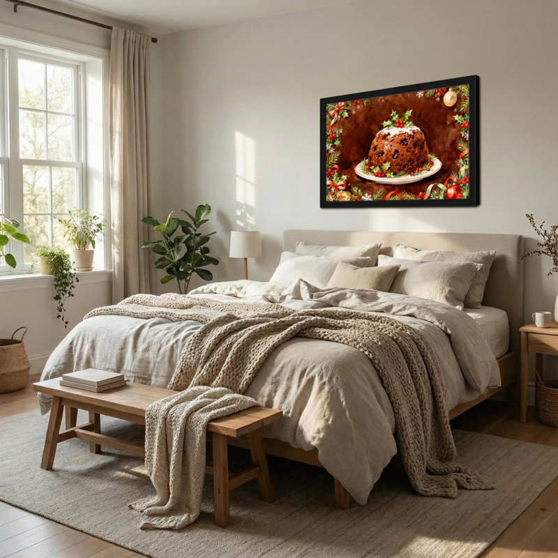 Pudding de Noël avec houx et baies, H 24 po x l 36 po
