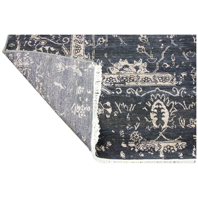 Tapis noir / beige de haute qualité noué à la main, Rectangle 8 pi x 10 pi