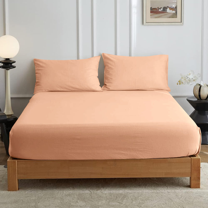 Leila Microfiber 25cm Deep Pocket Fitted Bed Sheet, Double (4'6), Peach