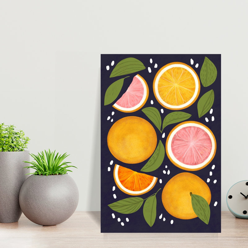 «Vibrant Citrus Fruits», art mural abstrait et vibrant, H 18 po x l 12 po
