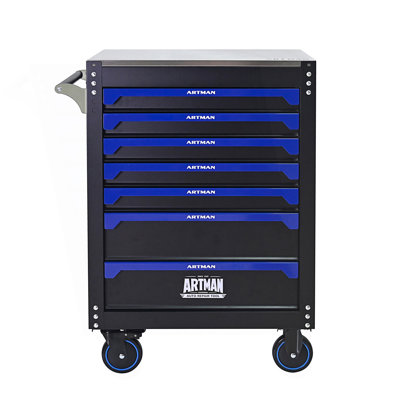 7-Drawer Iron-Top Rolling Tool Cart With Lockable Wheels And Storage Box