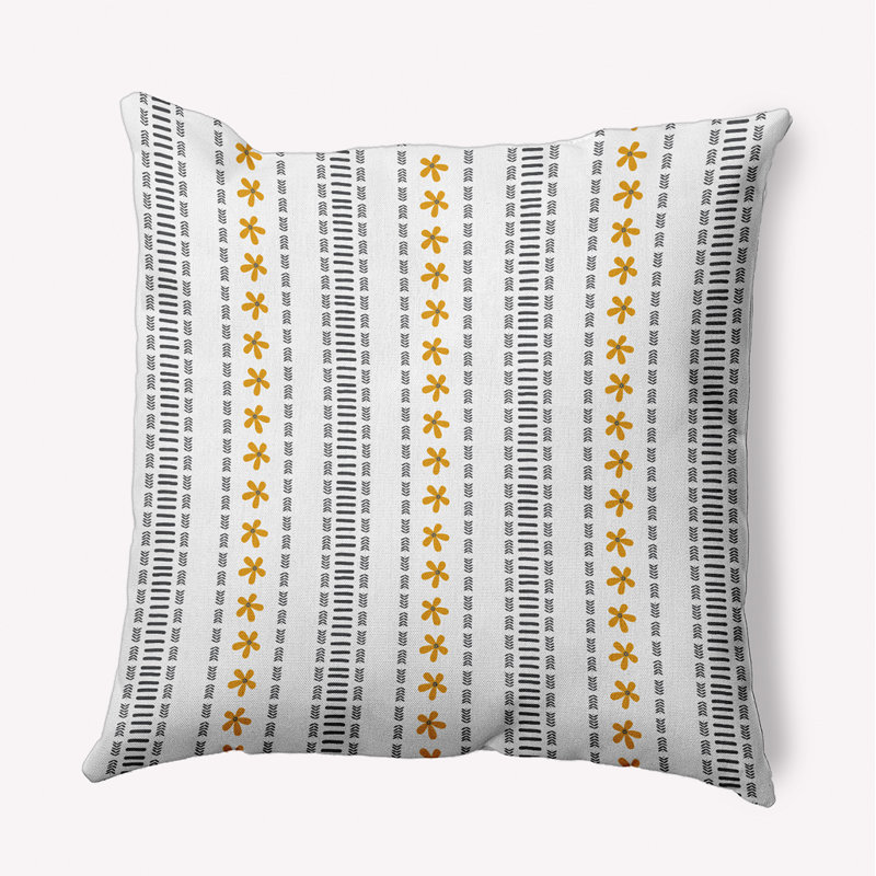 Coussin intérieur / extérieur Leafy Branch, H 16 po x l 16 po, Goldenroo / rayures grises