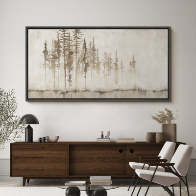 «Woodland Forest Landscape Forest Silhouette On Foggy Morning», reproduction d'art sur toile