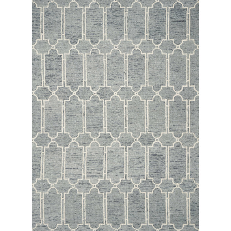 Tapis bleu en laine touffeté à la main Jennine, Rectangle 2 pi 3 po x 3 pi 9 po