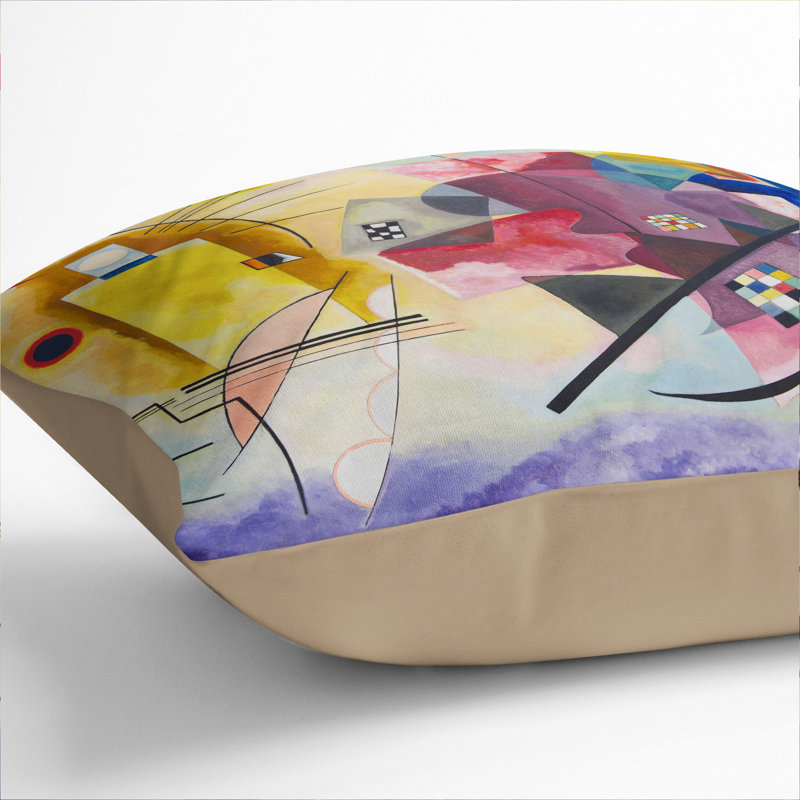Yellow-Red-Blue Square Throw Cushion, Stone, 40cm H x 40cm W x 15cm D