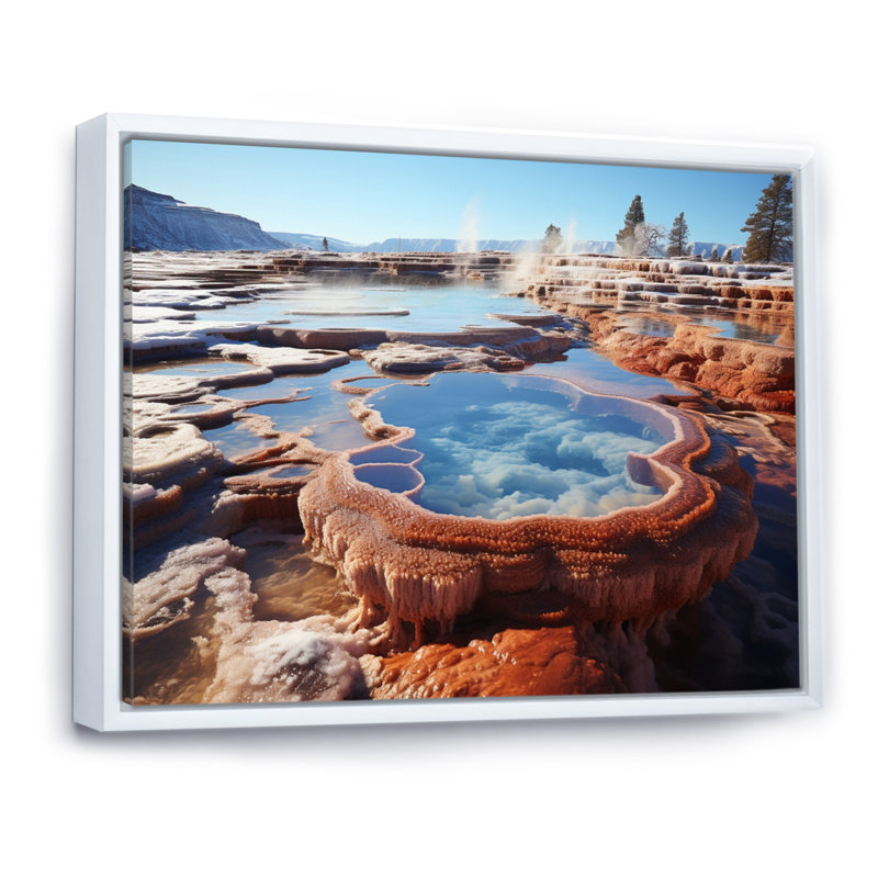 «Bhavishya Geyser Hot Springs Bath II», reproduction, H 16 po x l 32 po, Cadre flottant blanc