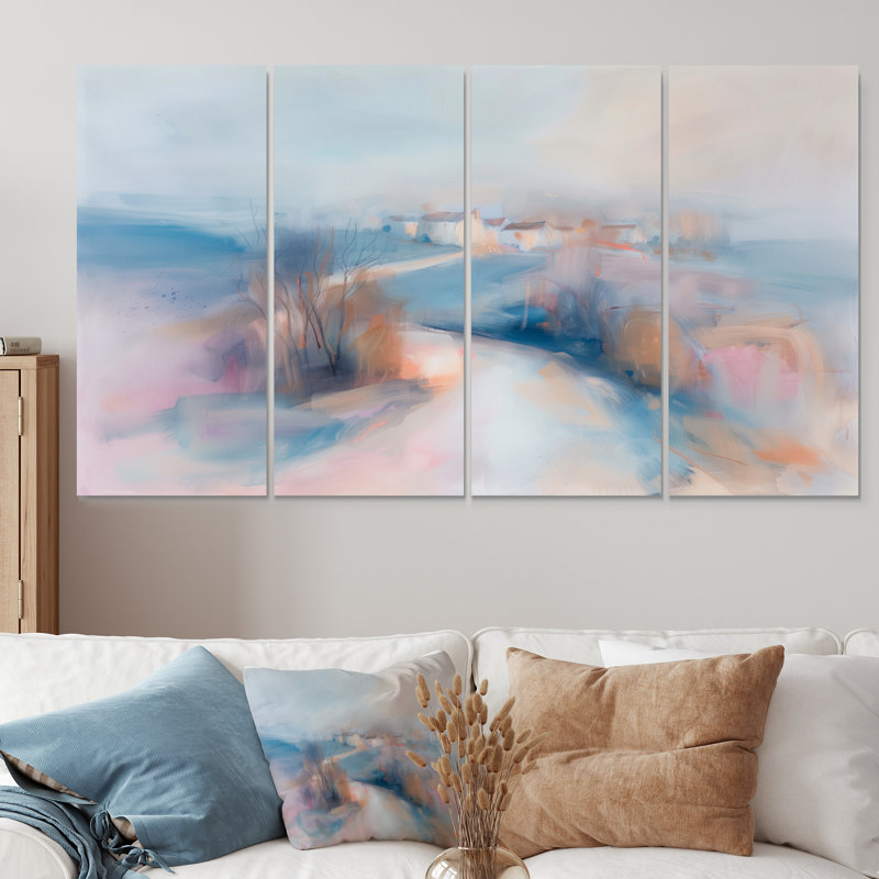 «Grey Pink Minimalisme» Village Mirage III - ensemble d'art mural sur toile, H 28 po x l 48 po