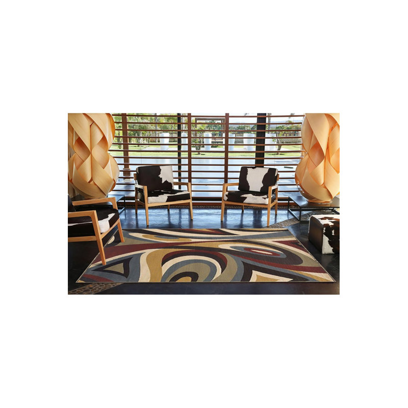 Tapis tissé à base géométrique Creative et motif lavable à la machine, Sous-tapis rectangulaire 4 pi 7 po x 6 pi 7 po inc
