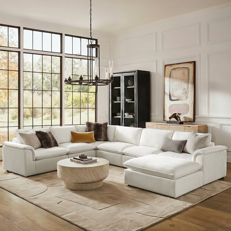 Cioffi Gosport 148"W Oversized L Shaped 8 Piece Down Blend Modular Cloud Sectional Sofa with Removable Cushion Cover
