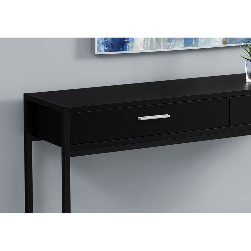 Console de salon - stratifié noir, 2 tiroirs, table d'appoint avec pieds en métal avec pieds de rangement optionnels, stratifié pour entrée