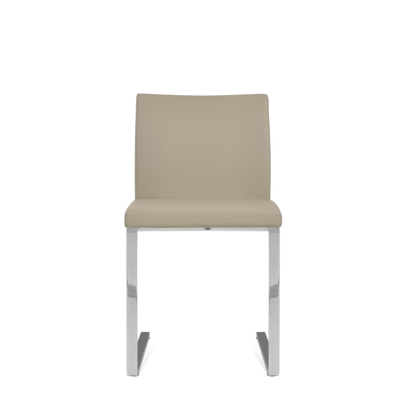 Aria Flat Side Chair, Bone Faux Leather