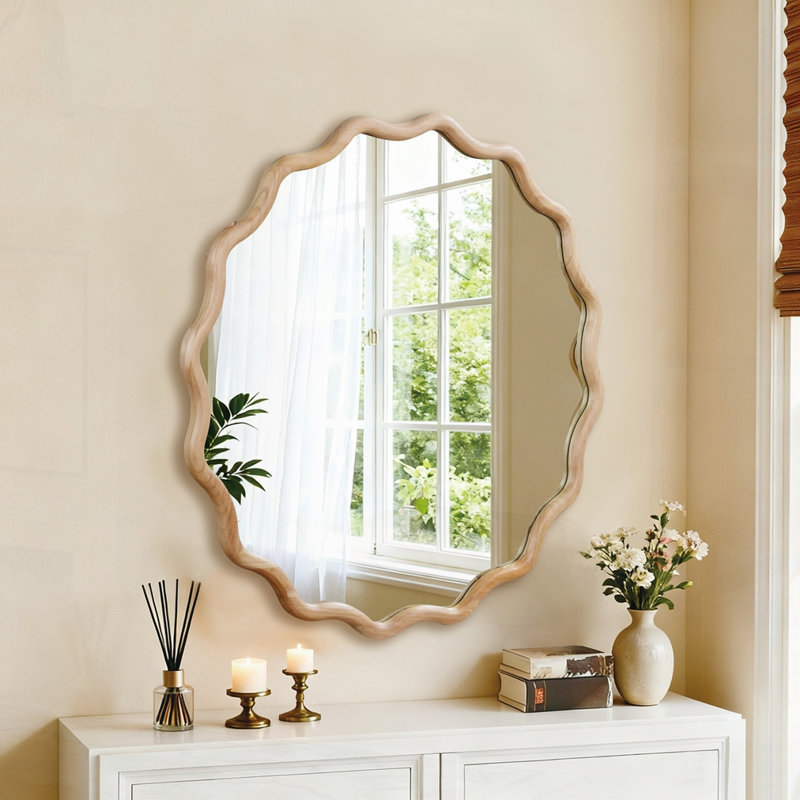 Miroir Wavy, 36 po x 1,18 po, Bois naturel