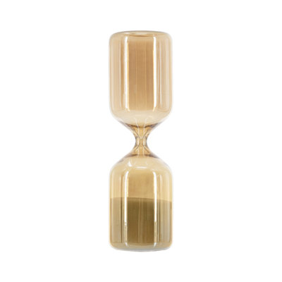 Set of 2 Modern Amber Shimmer Glass Hourglass Timers with White Sand, Slender Rounded Silhouette Decorative Sand Clocks in Small 2.4x2.4x8 and Large 2.8x2.8x9.9 Inches Sizes