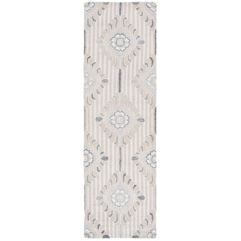 Maevry 405 Hand Tufted Wool/Cotton Damask Rug in Beige/Ivory, Runner 2'3" x 8'