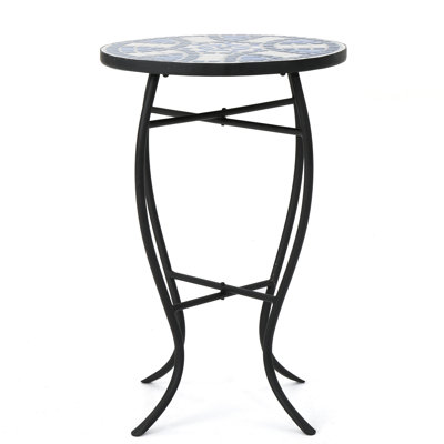 Exquisite Outdoor End Table With Ceramic: Blue And White Tile Iron Side Tilework: Ceramic