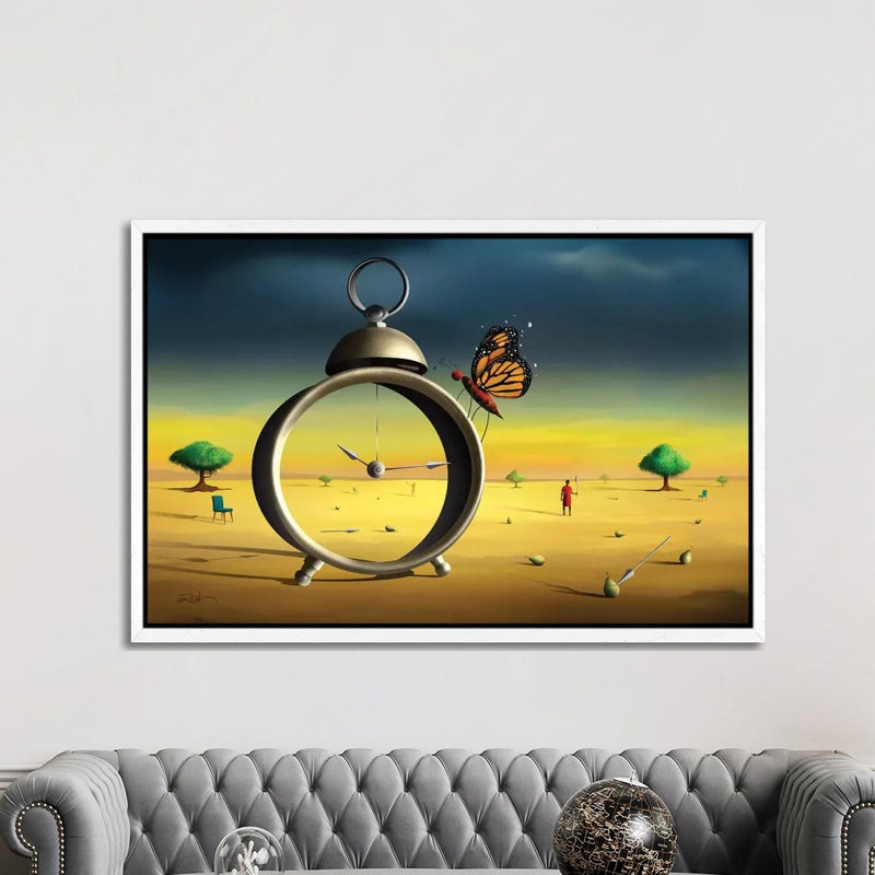 Cena Com Despertador (Scene With Alarm Clock) by Marcel Caram - Print on Canvas, 101.6 cm H x 66.04 cm W, White Framed