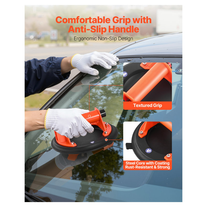 Pro-Grade 8-Inch Heavy Duty Vacuum Glass Lifter with Ergonomic Handle - 400 lbs Capacity Tile Suction Cup Tool for Granite, Windows & Drywall Installation