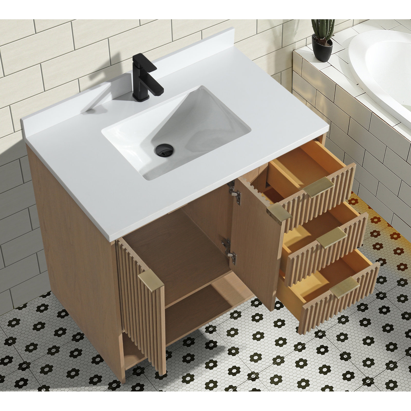 Anelie 36" Freestanding Bathroom Vanity Oak