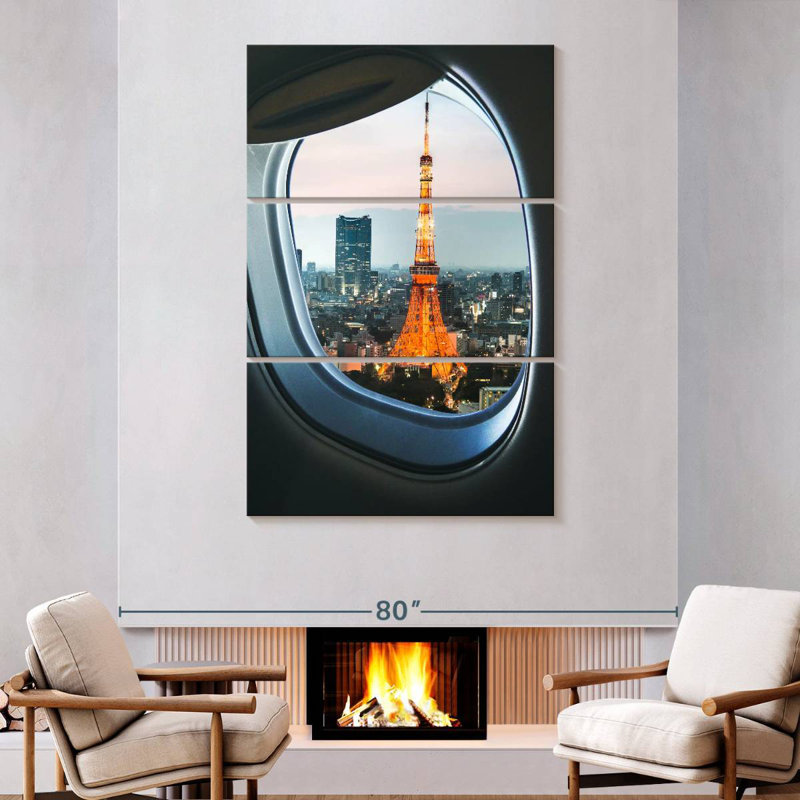 Nicci Tokyo Tower Plane Window View, 74" H x 48" W