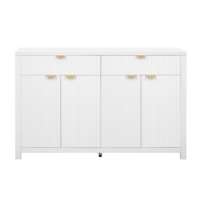 Sideboard Modern 55.1" Buffet Cabinet With 2-Drawers And 4-Doors, Adjustable Shelves, Wave-Pattern Design, Aluminum Handles, Painted Mdf, Scandinavian Storage
