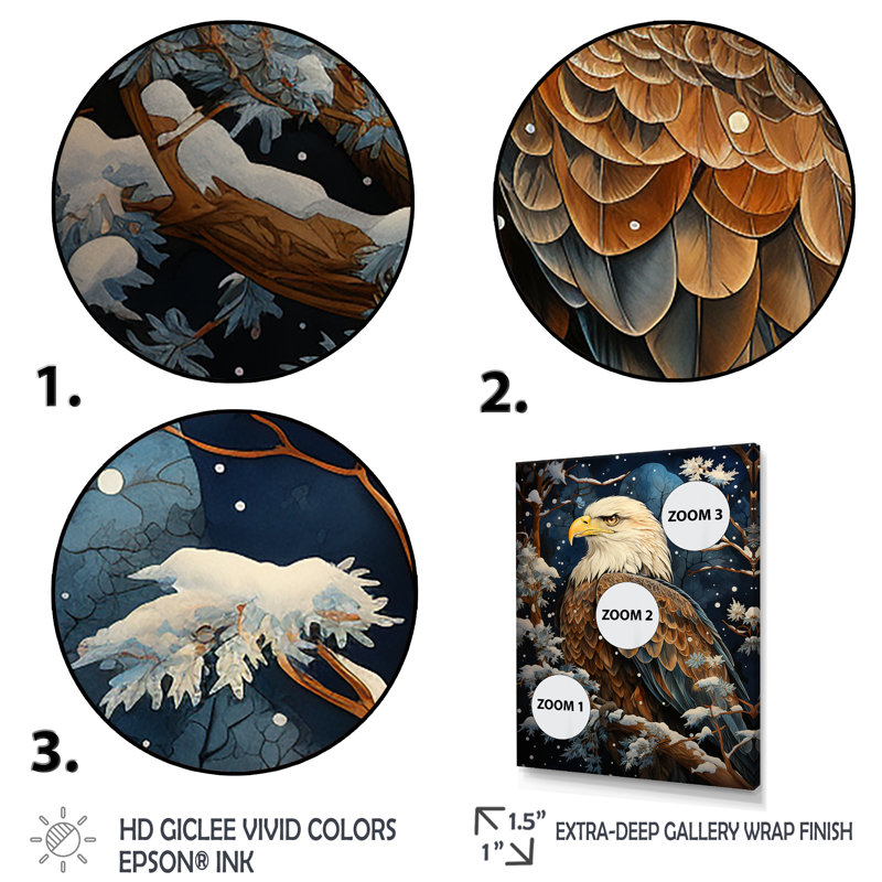 Scène d'aigle enneigé - aigle, art mural, Cadre flottant blanc, H 32 po x l 16 po x P 1 po
