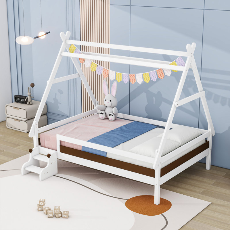 Wood Low Profile House Platform Bed, Full, White